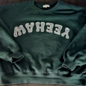 Forest Green Crewneck Sweatshirt with 'YEEHAW' Appliqué